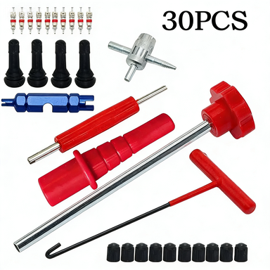 Valve Stem Installation & Removal Tool Set | 13-Piece / 30-Piece Pro Kit | Quick-Release Wrench