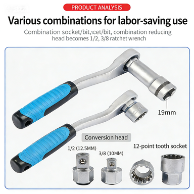 17-Piece Through-Core Ratchet Socket Set | 12-Point Spline 10–24mm | Bidirectional 19mm Bore | Chrome Vanadium Steel | For Long-Shank Screws