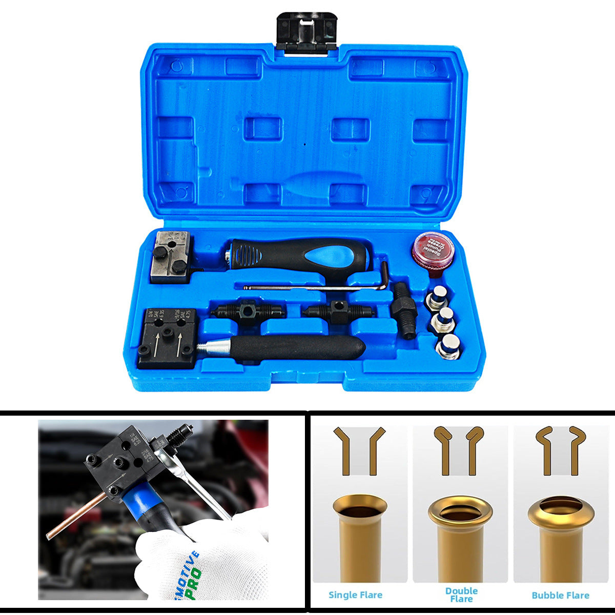 12PCS Brake Line Flaring Tool Kit — 3/16" & 1/4" SAE Double, Bubble & Single Flare