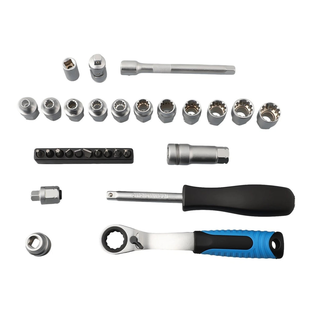 29-Piece Pass-Through Socket Set — 1/4 in Drive Ratchet Wrench Kit with Deep Sockets & Bits