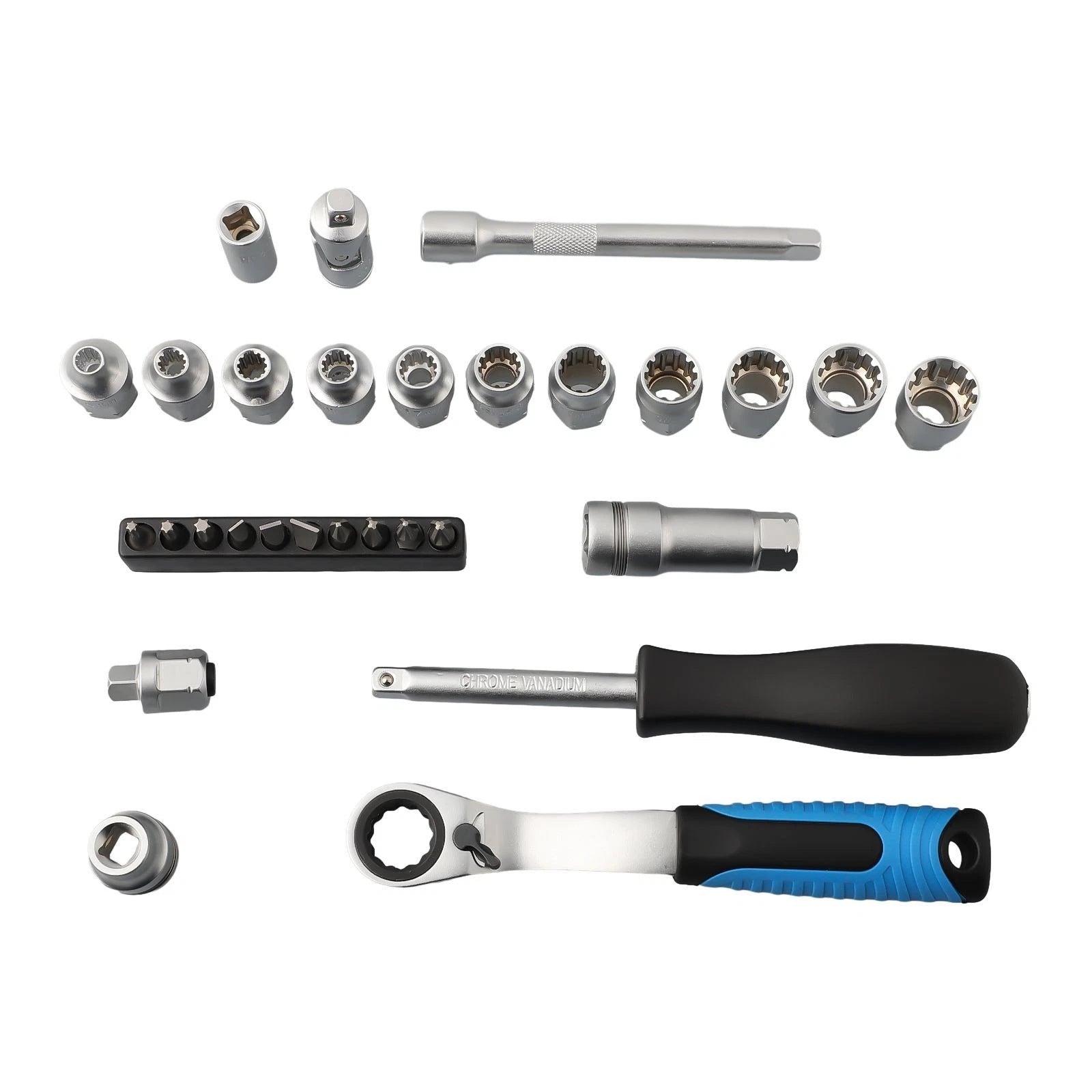 29-Piece Pass-Through Socket Set — 1/4 in Drive Ratchet Wrench Kit with Deep Sockets & Bits