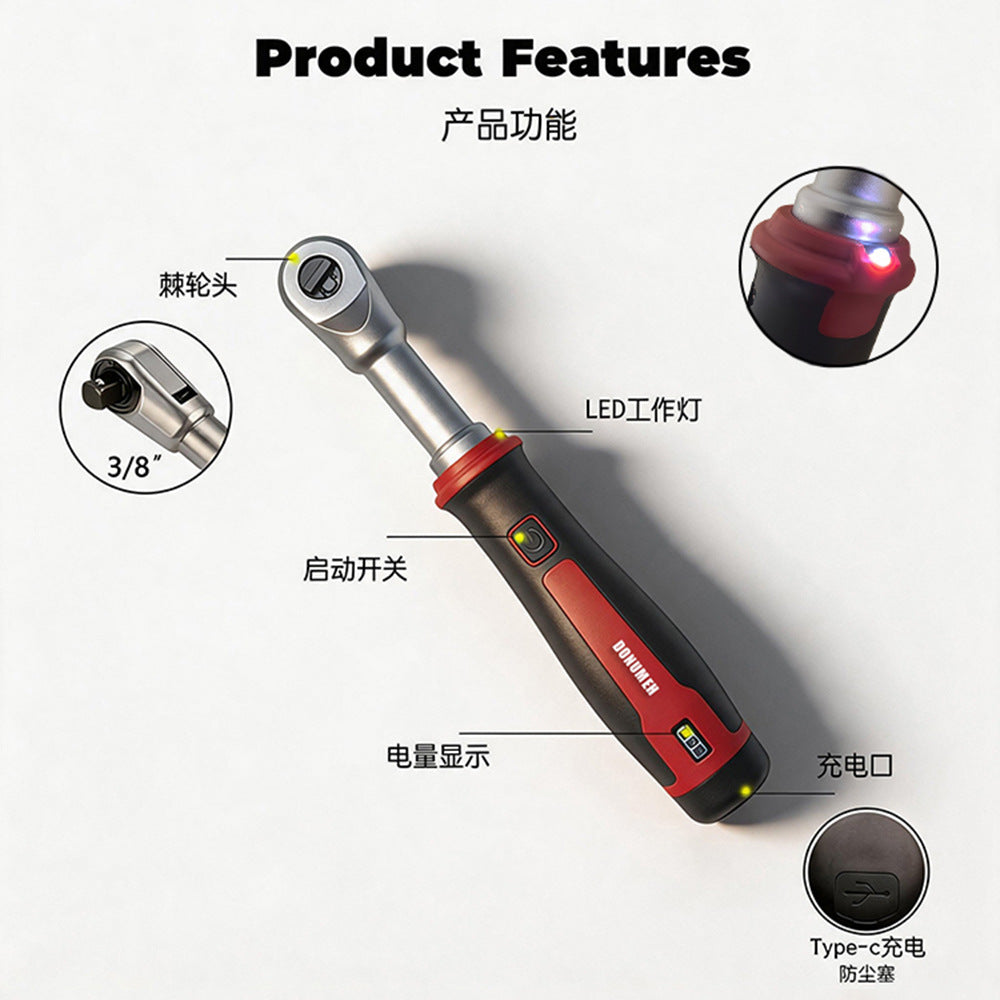 DONUMER Electric Ratchet Wrench 3/8" – Cordless, LED Light, Type-C Charging, 1800mAh