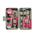 24-piece pink home tool kit open case with labeled tools