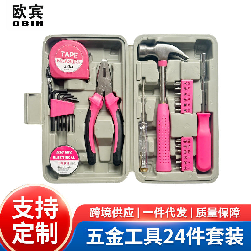 OBIN 24-piece pink hardware tool set in case