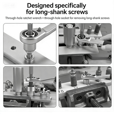 17-Piece Through-Core Ratchet Socket Set | 12-Point Spline 10–24mm | Bidirectional 19mm Bore | Chrome Vanadium Steel | For Long-Shank Screws