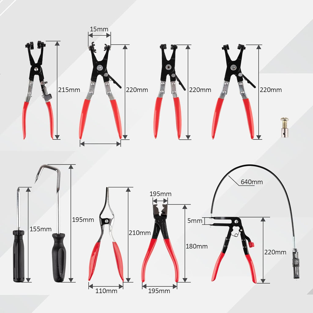 9PCS Hose Clamp Pliers Set | 24" Flexible Cable, Clic-R & Flat Band Clamp Tool | Coolant, Fuel & Oil Hoses | YATEXAUTO