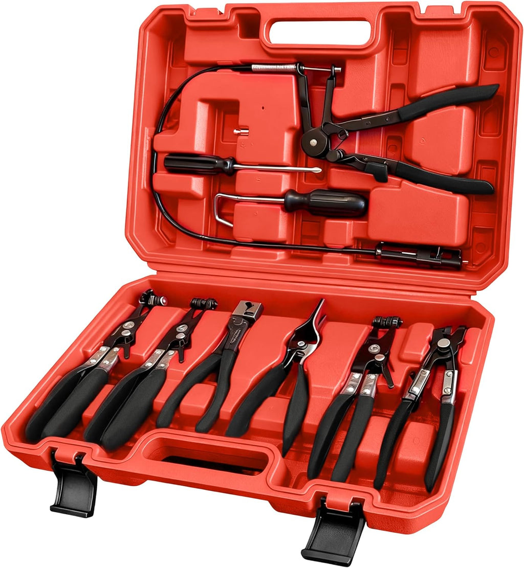 9PCS Hose Clamp Pliers Set | 24" Flexible Cable, Clic-R & Flat Band Clamp Tool | Coolant, Fuel & Oil Hoses | YATEXAUTO