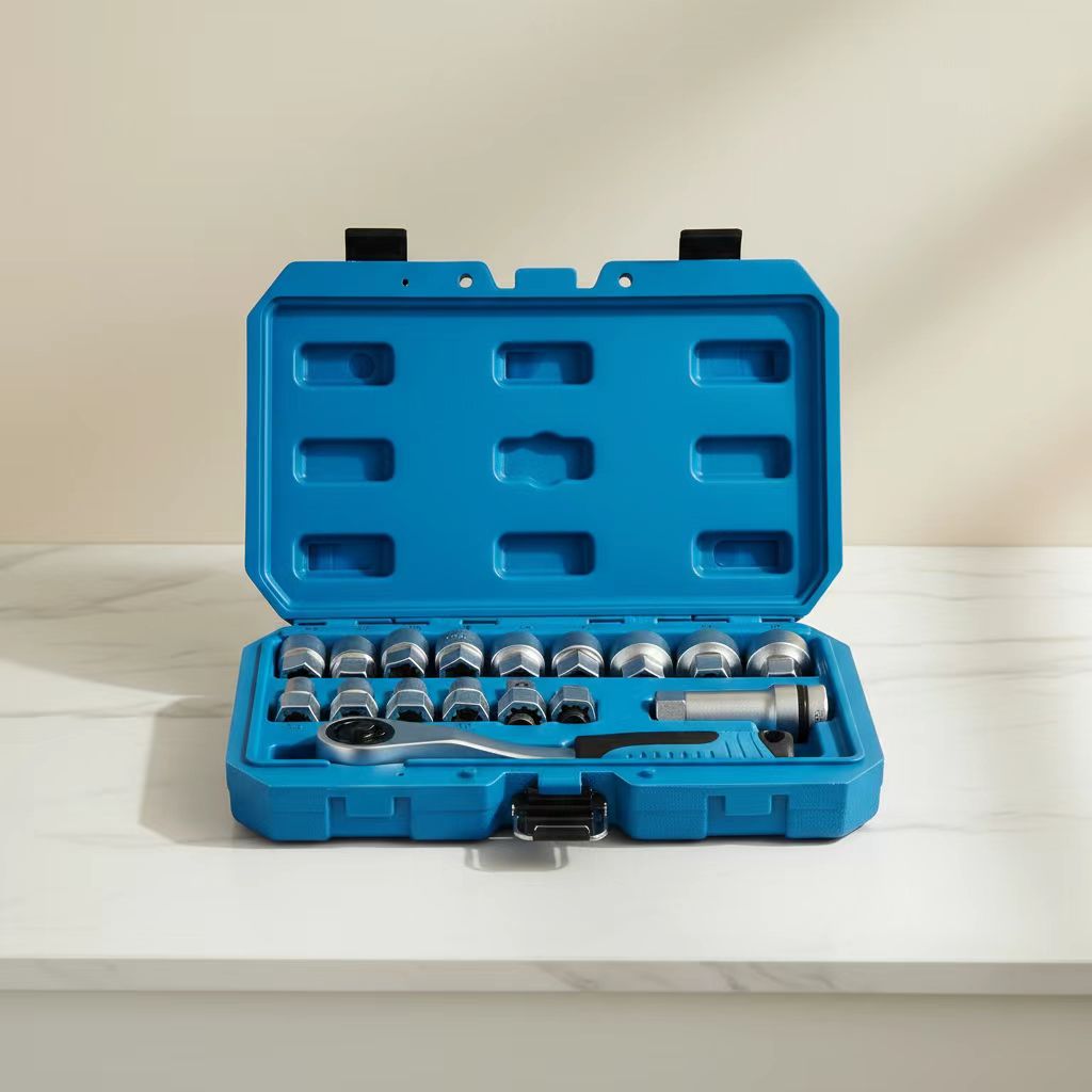 17-Piece Through-Core Ratchet Socket Set | 12-Point Spline 10–24mm | Bidirectional 19mm Bore | Chrome Vanadium Steel | For Long-Shank Screws