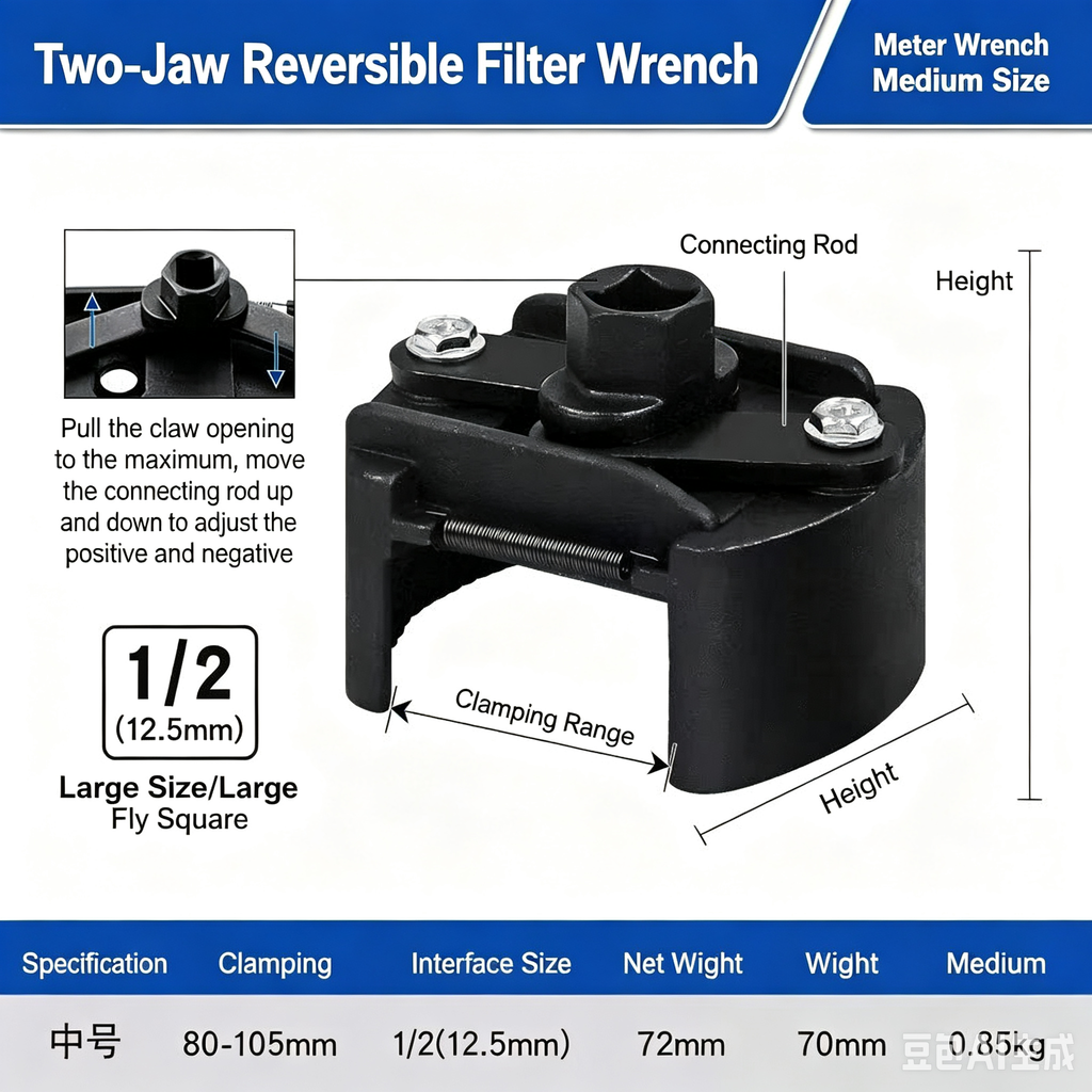 Yatexauto Adjustable Oil Filter Wrench 2-3/8 to 3-1/8 inch 60-80mm Universal Oil Filter Removal Tool 1/2'' Drive Cap Style Oil Filter Tool Fits Small Medium-sized Spin-on Oil Filters UTV JetSkis