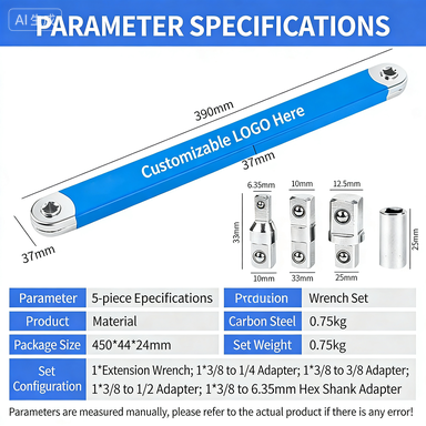 YatexAuto 5-Piece Ratchet Extension Wrench Set – Narrow Gap Tool + 4 FREE Socket Adapters (1/4″, 3/8″, 1/2″ & Hex)