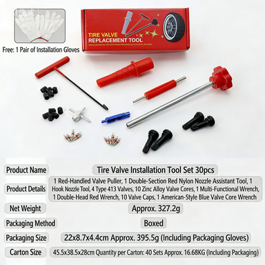 Valve Stem Installation & Removal Tool Set | 13-Piece / 30-Piece Pro Kit | Quick-Release Wrench